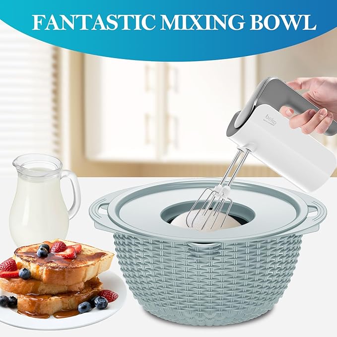4 in 1 Colander with Mixing Bowl Set, Colander for Kitchen, Strainers and Colanders, Pasta Strainer, Rice Washer, Fruit Cleaner, Veggie Wash, Aesthetic Kitchen Essentials - Blue