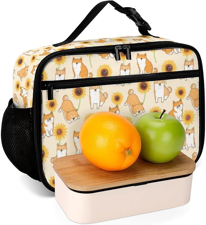 Dog and Sunflower Reusable Lunch Box Insulated Lunch Bag Cooler Bag Lunchbox Meal Food Container Tote Bag for Women Kids Girls School Camping Hiking Picnic Beach Travel