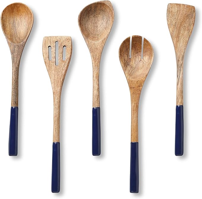 Folkulture Wooden Spoons for Cooking | 12" Premium Acacia Wooden Utensil Set of 5 - Smooth Finish, Soft Comfort Cooking Utensils Set for Kitchen, Gifts | Non Stick Wooden Cooking Utensils Set of 5