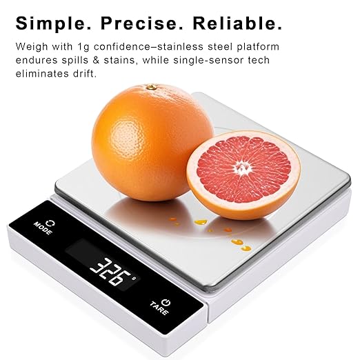 THINKSCALE Digital Kitchen Scale, 11-Pound Stainless Steel Food Scale with Pull-Out Display, 1g/0.01oz Precision for Baking, Cooking, Meal Prep, 6-Unit Conversion