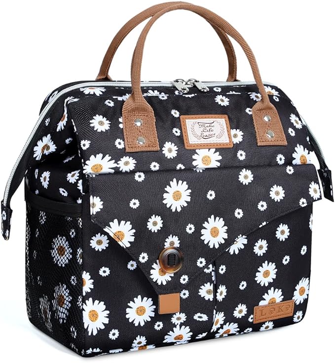 Lekesky Lunch Box for Women - Cute Insulated Lunch Bag, Fashion Ladies Lunch Tote Bag, Daisy