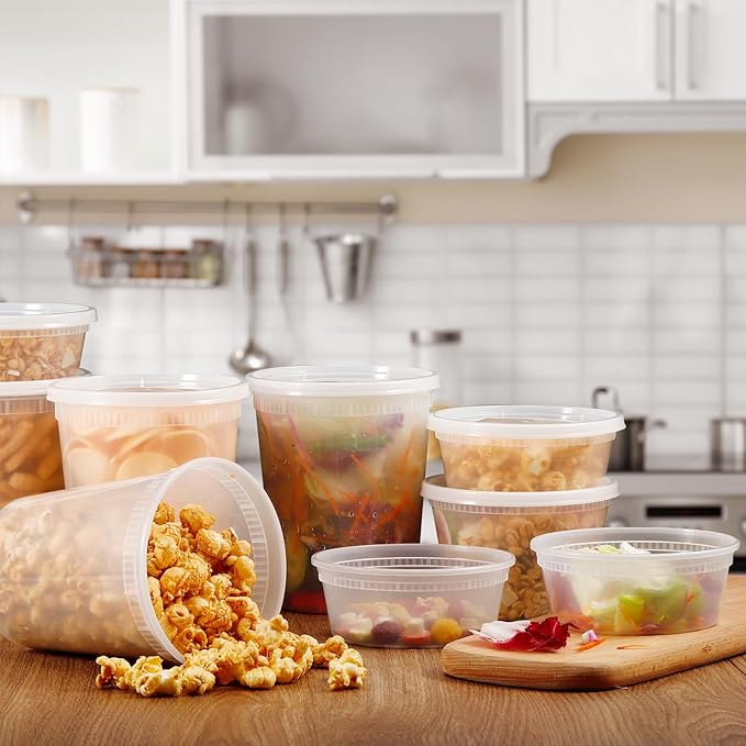 Blcculi 60 Set Deli Containers with Lids,Plastic Deli Food Storage Containers,Leakproof Soup Containers with Airtight Lids,Stackable,Dishwasher,Microwave Safe (8oz-20Set, 16oz-20 Set, 32oz-20 Set)