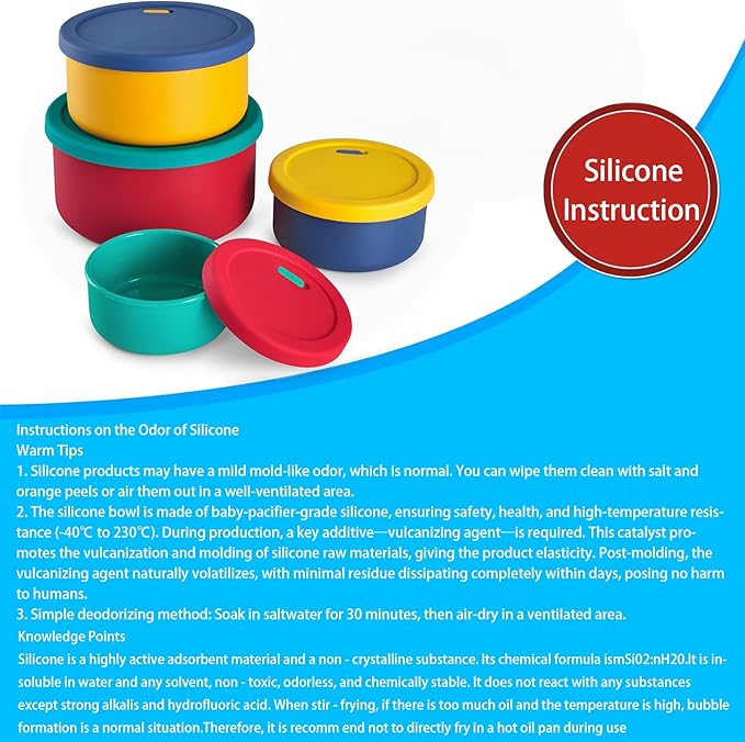 KSENDALO Silicone Containers with Lids Set of 4,Reusable Silicone Food Storage Containers from Large 2100mL to 400ml, Ideal for Meal Prep Containers, Lunch Box,Travel, Camping, Multicolors