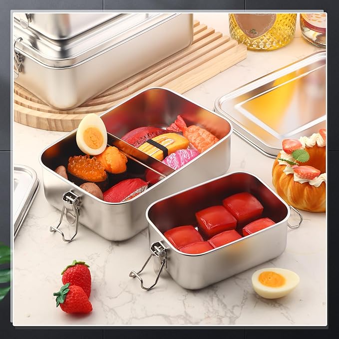 Umigy 4 Pcs Stainless Steel Food Containers Metal Bento Lunch Box Stainless Steel Food Storage Containers, Lockable Clips to Leak Proof, Reusable Dishwasher Snack Boxes for Work, Picnic (4 Sizes)
