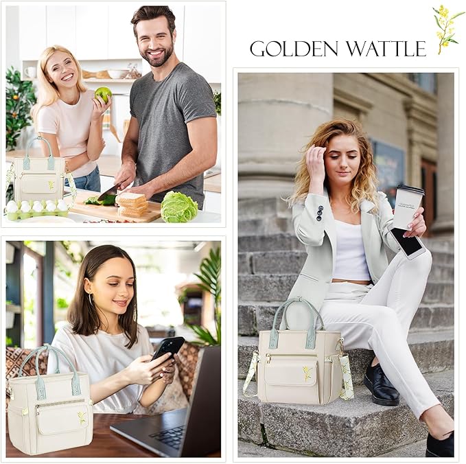 Deluxe Large Insulated Lunch Bag Box Women - Leakproof Waterproof Cooler with Multi Pockets Removable Strap for Work Picnic - Teacher Mothers Day Christmas Birthday Gifts