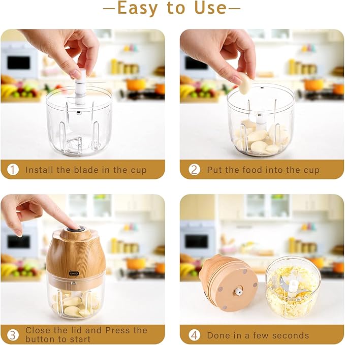 Electric Mini Chopper Food Processor, TOPESCT Portable Garlic Grinder, Cordless Small Food Chopper with USB Charging for Ginger Onion Chili Vegetables (250 ml)