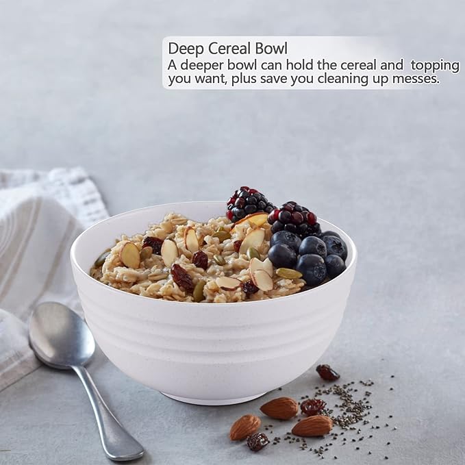 【NOT CERAMIC】Unbreakable Cereal Bowls, 25 OZ Wheat Straw Bowls Microwave and Dishwasher Safe BPA-Free Eco-Friendly Bowl Beige Color for Cereal, Serving ,Soup, Oatmeal, Pasta and Salad(Set Of 6)