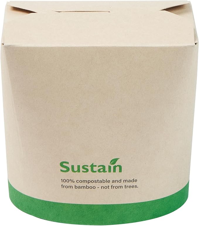Restaurantware Sustain 26 Ounce Sturdy Paper Take Out Boxes, 200 Disposable Take Out Food Containers - With PLA lining, Compostable, Bamboo Paper Containers, Built-In Tab-Lock Cover, Greaseproof