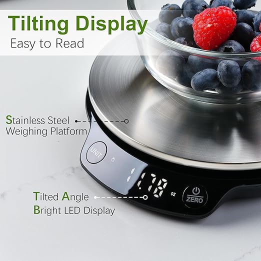 Smart Food Scale with Nutritional Calculator, 0.1g / 0.005oz High Precision, 5kg / 11lb, Free APP with Calorie Counter, Nutrients Tracking, Marco. Kitchen Scale for Meal Prep, Weight Loss, etc. Black