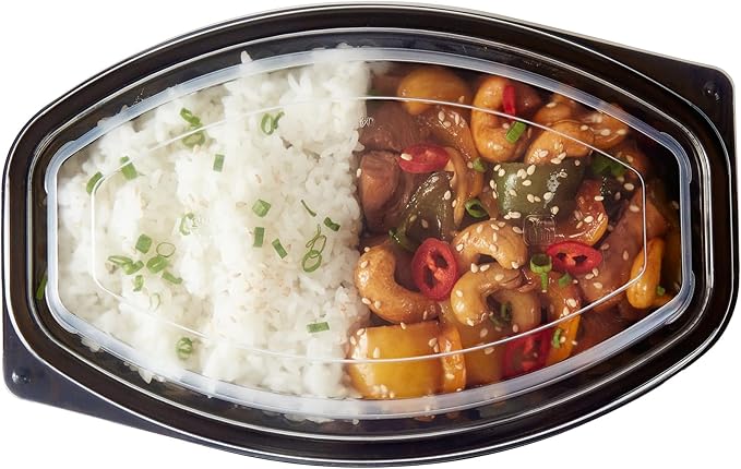 RW Base 21 Ounce Meal Prep Containers, 50 Microwavable To Go Containers With Lids - Disposable, Freezable, Black Plastic Oval Food Containers, Pack Hot And Cold Food, For Takeaway - Restaurantware