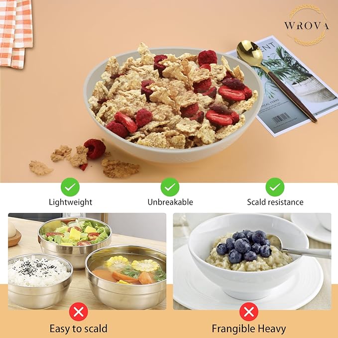 65oz Big Salad Bowls - Large Wheat Straw Bowls set of 6 - Unbreakable Serving Bowls - Microwave & Dishwasher Safe Bowl for Cereal,Salad - Vibrant Series