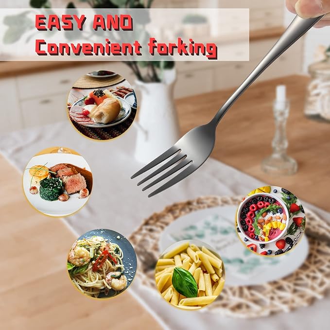 Black Forks and Spoons Silverware Set, KITWARE 24 pieces Flatware Set for 12, Stainless Steel Tableware Cutlery Set for Family, Restaurant, Hotel, Travel, Lunch Box