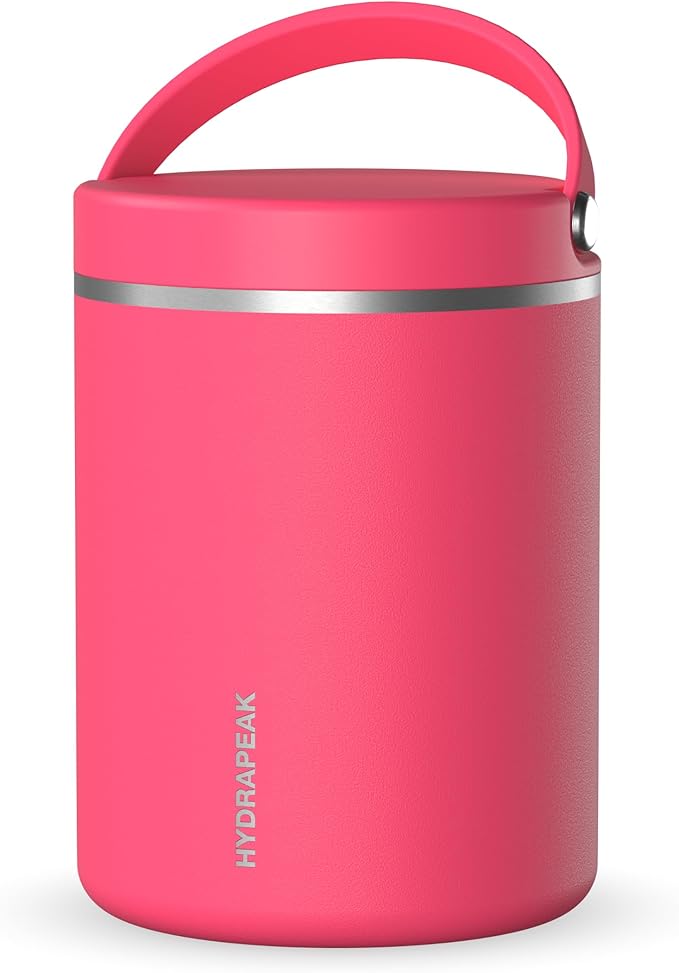 Hydrapeak 32oz Stainless Steel Vacuum Insulated Thermos Food Jar | Wide Mouth Leak-Proof Soup Container for Adults, 10 Hours Hot and 16 Hours Cold | Hot Pink