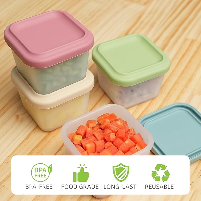 4 Pack Small Silicone Snack Containers with Lids 5 oz Reusable Food Storage Containers Bento Lunch Snack Pots for Adults & Kids Meal Prep Containers BPA Free