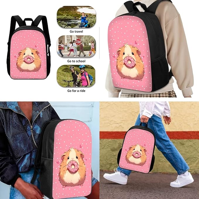 Dolyues Donut Hamster Kids School Backpack Set with Lunch Box & Pencil Case - Stylish 3-Piece School Bag for Boys - Perfect Bookbag with Meal Bag and Pen Pouch