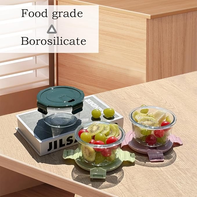 4-Pack Glass Food Storage Container With Airtight Lids,2-Cup Glass Meal Prep Containers With Lids, Small Leak Proof Soup Bowls, Reusable Glass Lunch Boxes, Dishwasher Microwave Freezer Safe