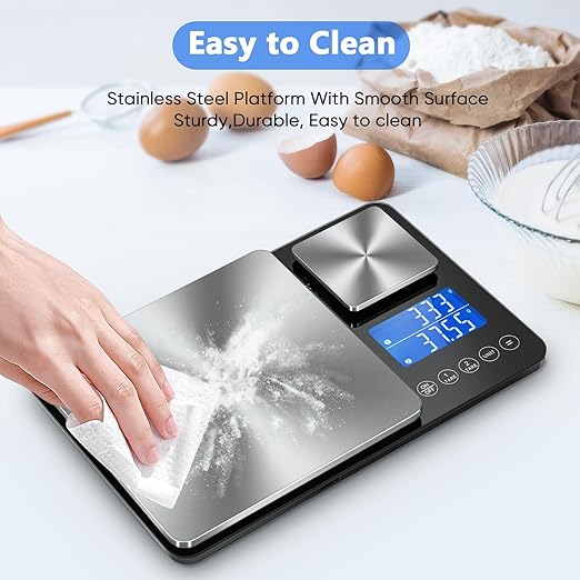 Dual Platform Digital Kitchen Scale, 15kg & 500g Food Scale for Baking, Cooking, Keto and Meal Prep, Weight Balance Alimentaire with 1g & 0.01g Accuracy and LCD Display, Grams and Oz