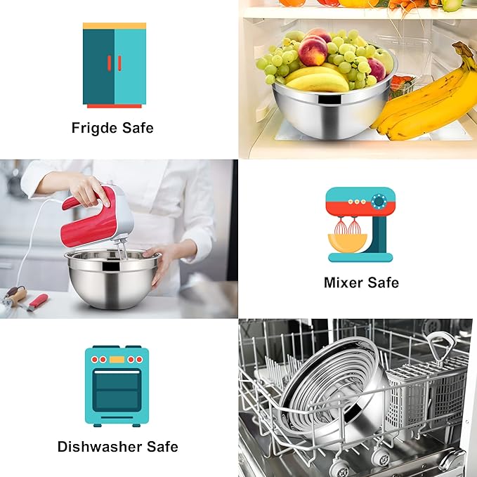 TeamFar Mixing Bowls with Lids Set of 7, Stainless Steel Nesting Mixing Bowls Set with 16 PCS Kitchen Utensils for Prepping Mixing Serving, 7, 4.5, 3, 2.5, 1.5, 1.2, 0.7 QT, Colorful