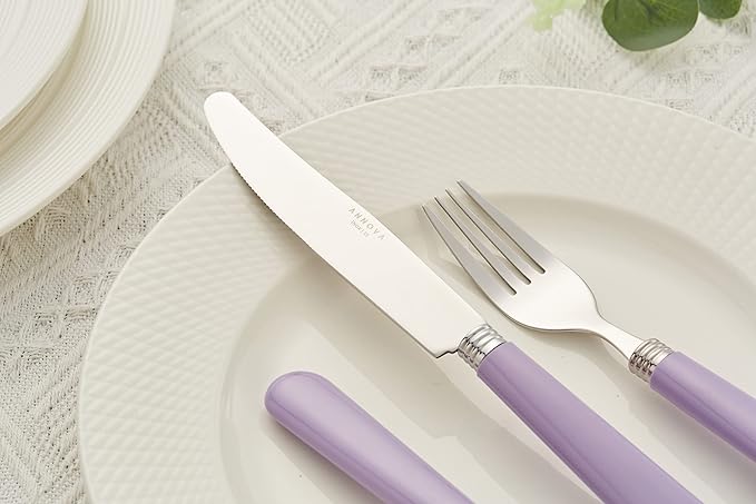 ANNOVA Silverware Set 20 Pieces Stainless Steel Cutlery Color Handle Flatware - 4 x Dinner Knife; 4 x Dinner Fork; 4 x Salad fork; 4 x Dinner Spoon; 4 x Dessert Spoon Lilac, Purple