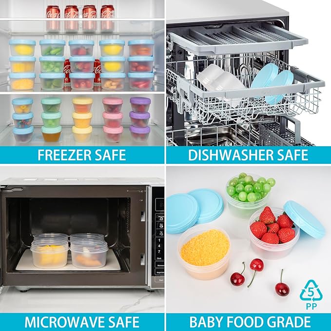 8 Oz Plastic Containers with Lids, 15 Pack 1-Cup Reusable Small Freezer Storage Containers with Screw Top for Food Snack Portion Control Meal Prep, Ultra Thick, Microwave Freezer Dishwasher Safe, Blue