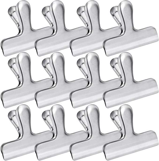 12 Pack Stainless Steel Chip Bag Clips,Chip Clips 3 Inch Wide,Metal Food Bag Clips Heavy Duty,Round Edge Air Tight Seal Grips on Coffee Food Bread Bags,Food Clips for Office Kitchen Home (Silver)