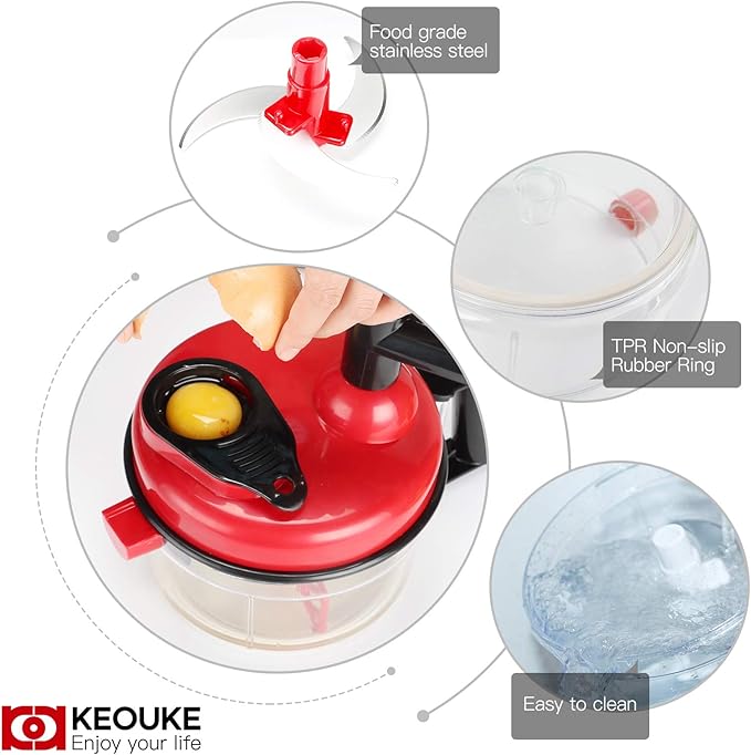 KEOUKE Onion Chopper Food Chopper- Hand Crank Food Processor Chops chili, Vegetable, Nuts, Fruits, Salad with a Egg Separator
