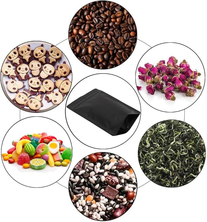 100 Pieces Mylar Bags - 4x6 Inches Mylar Food Storage Bags Resealable Foil Pouch Bags Stand Up Airtight Ziplock Bag Bulk (Matte Black)