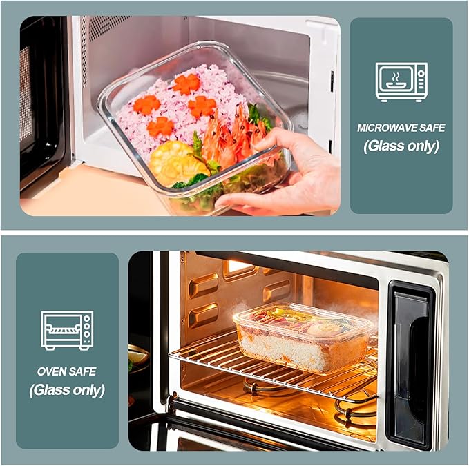 30 oz 5 Pack Glass Meal Prep Containers 2 Compartments, Glass Food Storage Containers with Lids, Airtight Lunch Box, Microwave, Oven and Freezer Safe