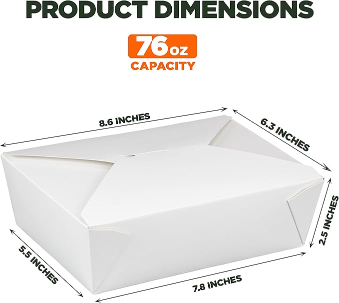 Fit Meal Prep 30 Pack 76 oz Paper Take Out Containers 8.6 x 6.3 x 2.5 - White Lunch Meal Food Boxes #3, Disposable Storage To Go Packaging, Microwave Safe, Leak Grease Resistant for Restaurant