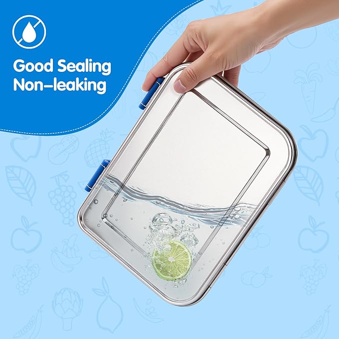 Stainless Steel Bento Box Adult Lunch Box 3 Compartment Metal Lunch Box for Kids Leak Proof Stainless Bento Boxes with Containers for School and Office