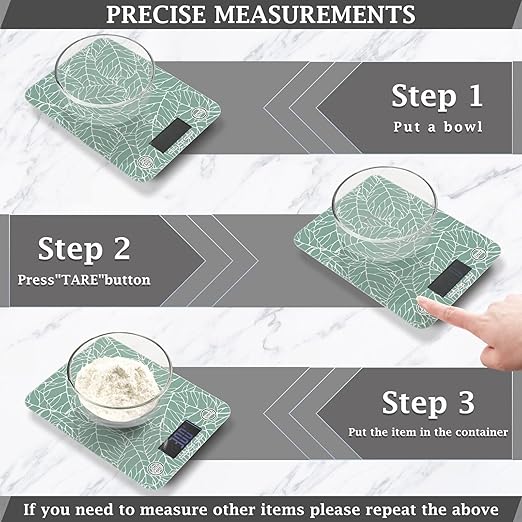 Food Scale Kitchen Scale for Baking Cooking Digital Food Weighing Measuring Scale Small Waterproof Electric Food Scale Abstract Green Leaves