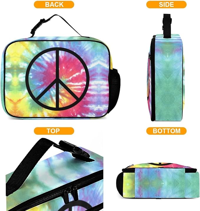 Peace Sign Reusable Lunch Box Insulated Lunch Bag Cooler Bag Lunchbox Meal Food Container Tote Bag for Women Kids Girls Boy School Camping Hiking Picnic Beach Travel