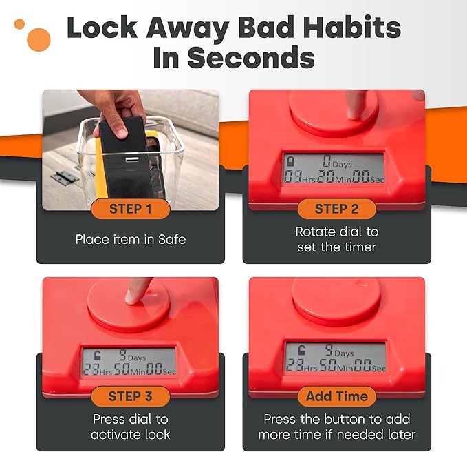 Kitchen Safe Time Locking Container for Phone, Medication Lock Box, Break Bad Habits, Quit Smoking, Stop Snacking, Gaming Addiction, Family Time (Medium, Pink Lid + 5.5” White Base with Access Port)
