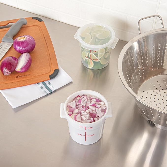 Restaurantware-Met Lux 1 Quart Food Storage Containers, 10 White Storage Containers - Lids Sold Separately, Red Volume Markers, Dishwashable Containers, Side Handles, For Storing Foods
