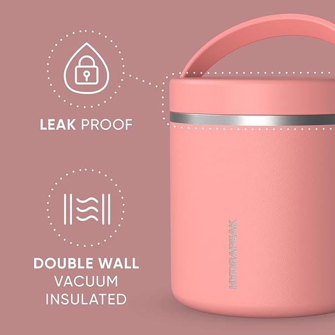 Hydrapeak 25oz Stainless Steel Vacuum Insulated Thermos Food Jar | Thermos for Hot Food and Cold Food, Wide Mouth Leak-Proof Soup Thermos for Adults, 10 Hours Hot and 16 Hours Cold (Peach)