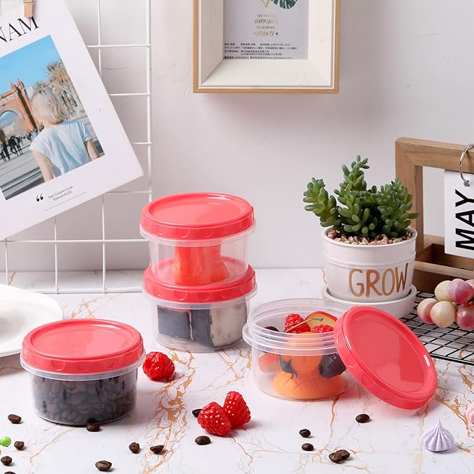 Sieral 36 Pack 8 oz/ 250 ml Freezer Containers with Lids Plastic Twist Top Deli Jars Reusable Freezer Storage Containers for Food Round Wide Mouth Lunch Snacks(Red)