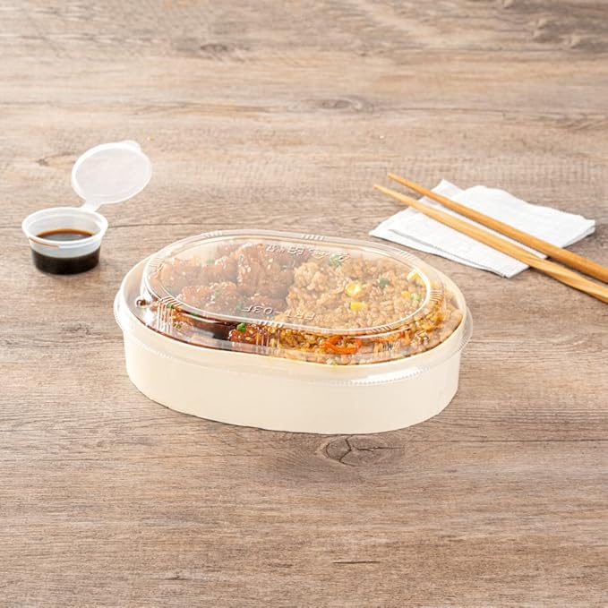 Restaurantware LIDS ONLY: Taipei 7.8 x 6 x 0.8 Inch Oval Transparent Lids 100 Plastic Lids For 38 Ounce Oval Wooden Containers - Containers Sold Separately Clear Plastic To Go Box Lids