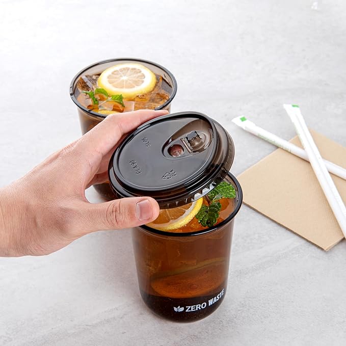LIDS ONLY: Zero Waste 3.5 x 3.5 Inch Plastic Lid, 100 Disposable Sippy - Cups Sold Separately, Commercially Compostable, Black PLA, Fits 12, 16, and 24 Ounce Cups - Restaurantware