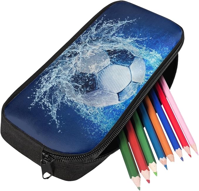 Dolyues Football Backpack for Boys Lunch Box Pencil Bag Sport Kids Backpack Kindergarten Elementary Middle School Book Bag Blue Backpacks with Lunch Bag Pencil Case Set