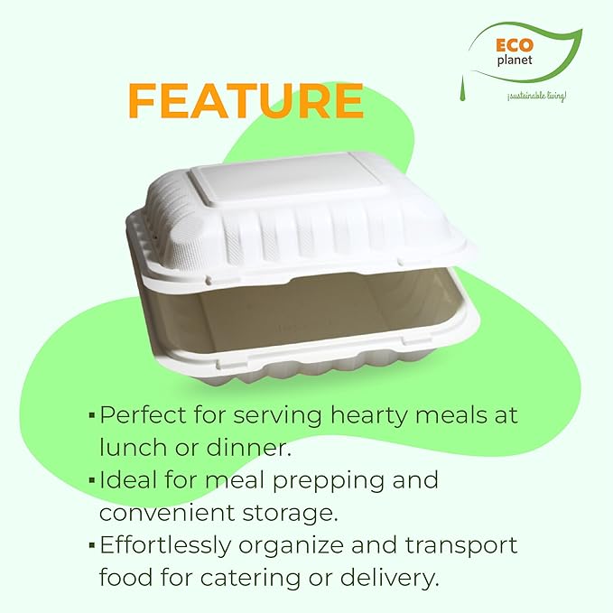 Compostable Food Containers with Lids | Durable, Biodegradable, and Eco-Friendly (50, Square P1)