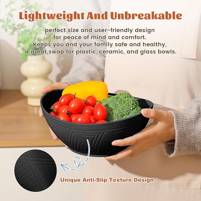 Homienly Wheat Straw Bowls with 3 Size, Mixing Bowls 6 PCS - 60 OZ/26 OZ/10 OZ, Microwave and Dishwasher Safe Bowls for Salad, Snack, Cereal(Panda Color)