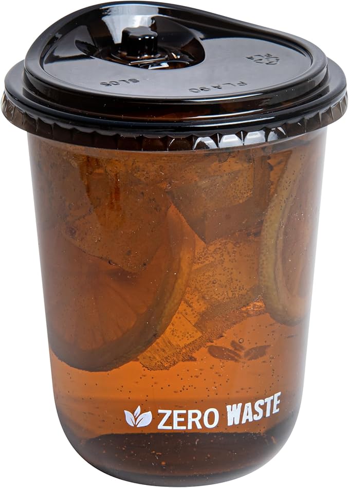 LIDS ONLY: Zero Waste 3.5 x 3.5 Inch Plastic Lid, 100 Disposable Sippy - Cups Sold Separately, Commercially Compostable, Black PLA, Fits 12, 16, and 24 Ounce Cups - Restaurantware