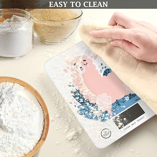 Food Scale Kitchen Digital Scale Food Ounces and Grams Dieting Baking Cooking Waterproof Glass Panels LCD Display,4 Units Scale Tare Function Cute Alpaca