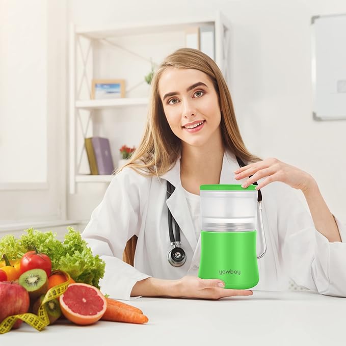 Yogurt Container, Insulated Food Container, 2 In 1 Cereal Cup On The Go,Stainless Steel Insulated Food Jar With Spoon,28oz Thermal Lunch Pot For Soup Yogurt Salad Breakfast Milk Fruit (Green)