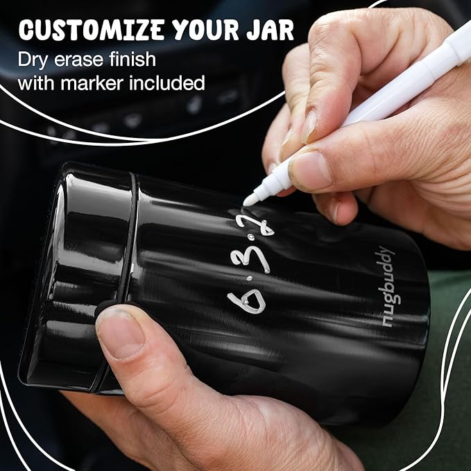 Airtight Storage Container - Vacuum Sealed Insulated w Nested Glass Jar - UV Protection, Temperature Controlled Stainless - Whiteboard Finish w Marker Included - 300 ml (3/4 Oz)