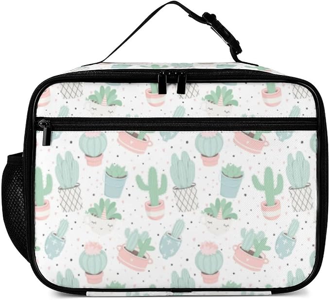 Cute Cacti Succulents Reusable Lunch Box Insulated Lunch Bag Cooler Bag Lunchbox Meal Food Container Tote Bag for Women Kids Girls School Camping Hiking Picnic Beach Travel