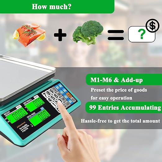88lb/40kg Digital Price Computing Scale - Commercial Food Scale with Dual LCD Displays, Counting Feature, and Reversed Platter for Farmers Market, Retail, Deli, and Meat Weighing