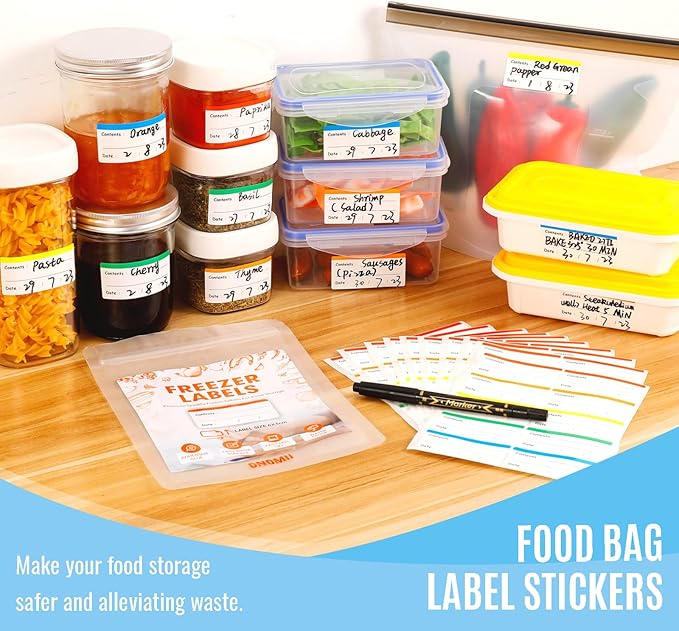 Coloured Food Labels Freezer Food Storage Labels Stickers, Fridge Stickers Removable for Food Containers, Freezer Meal Tags for Kitchen Organization (300 Pcs)