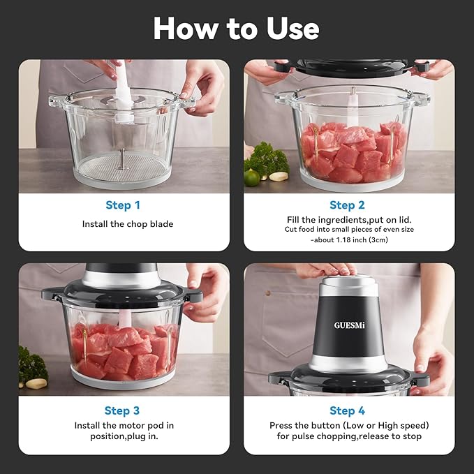 Food Processors, Powerful 500W Food Chopper Meat Grinder & Veggie Chopper with 2 Bowls(8 Cup+8 Cup) & 2 Bi-Level Blades with Electric Food Copper Motor -Vegetable, Onion, Garlic, Meat, Nuts