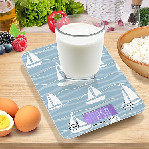 Food Scale Kitchen Scale for Baking Cooking Digital Food Weighing Measuring Scale Small Waterproof Electric Food Scale Sailboats Blue